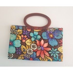 Vintage Handbag to Tote Funky Flower Power Floral Acrylic Handles Ladys Pride